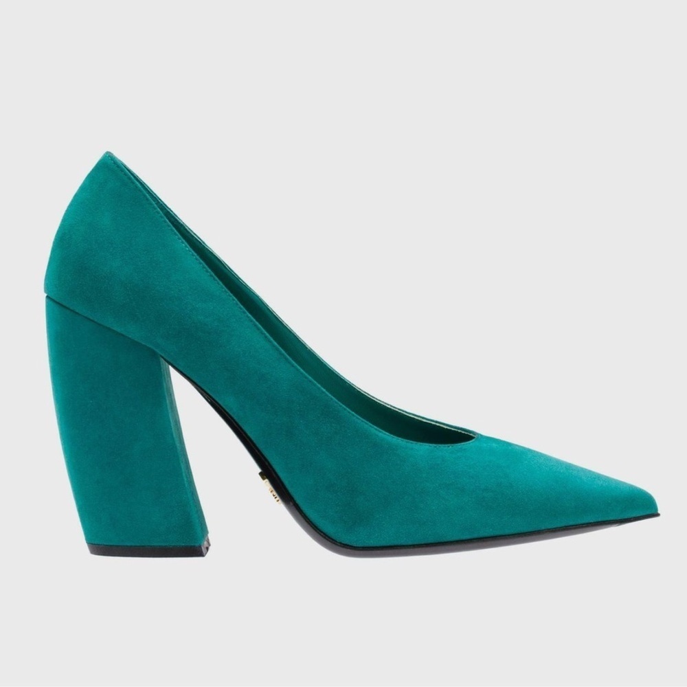 Prada teal turquoise green suede block heel pumps - IT 40 (US 9)